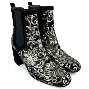 Stuart Weitzman Mediate Embellished Metallic Chelsea Booties Black Womens 9 M