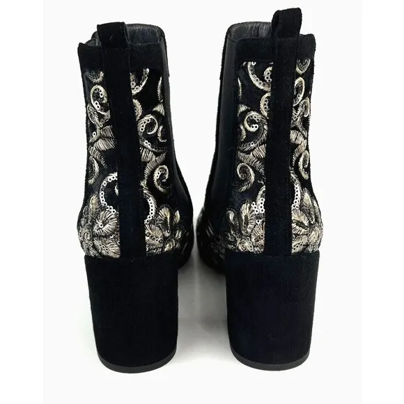 Stuart Weitzman Mediate Embellished Metallic Chelsea Booties Black Womens 9 M