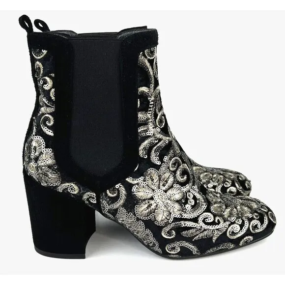 Stuart Weitzman Mediate Embellished Metallic Chelsea Booties Black Womens 9 M