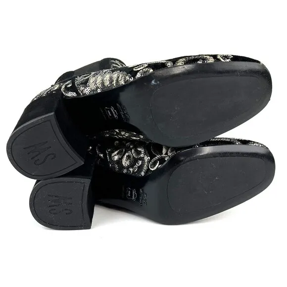 Stuart Weitzman Mediate Embellished Metallic Chelsea Booties Black Womens 9 M