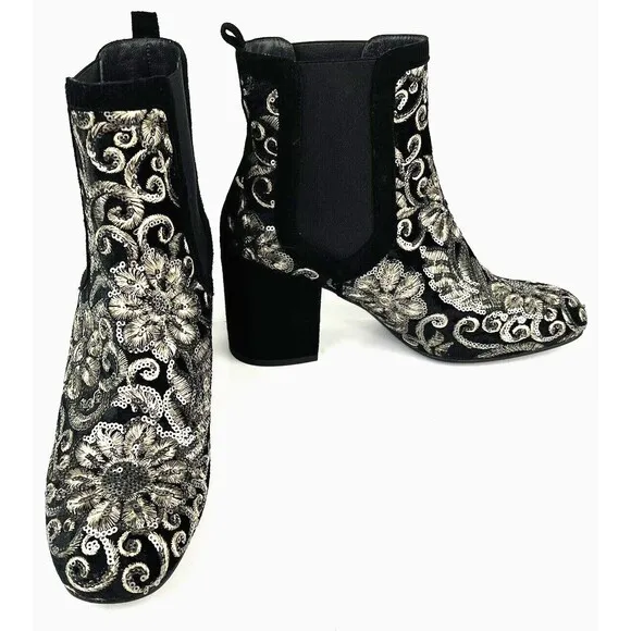 Stuart Weitzman Mediate Embellished Metallic Chelsea Booties Black Womens 9 M