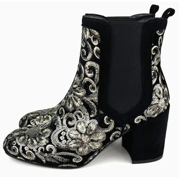 Stuart Weitzman Mediate Embellished Metallic Chelsea Booties Black Womens 9 M