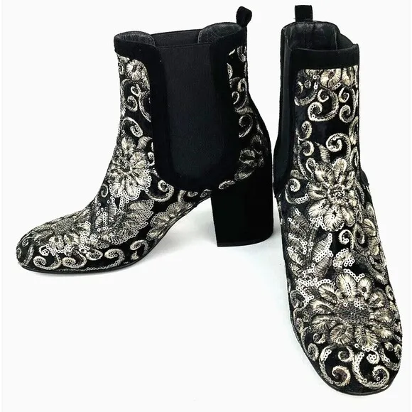 Stuart Weitzman Mediate Embellished Metallic Chelsea Booties Black Womens 9 M