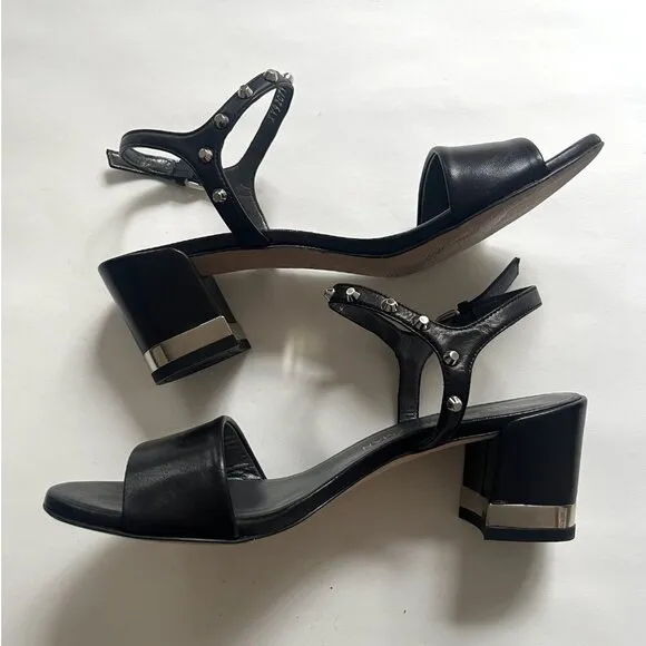 Stuart Weitzman MYGAL Black Nappa Studded Sandals 6.5