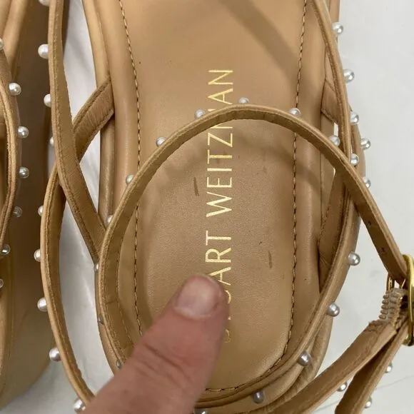 Stuart Weitzman Summerlift faux pearl embellished leather platforms sandals Wome