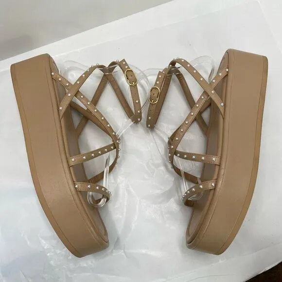 Stuart Weitzman Summerlift faux pearl embellished leather platforms sandals Wome