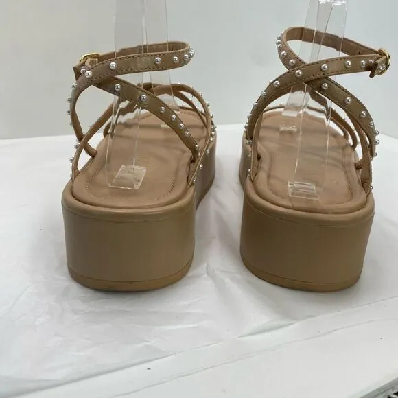 Stuart Weitzman Summerlift faux pearl embellished leather platforms sandals Wome