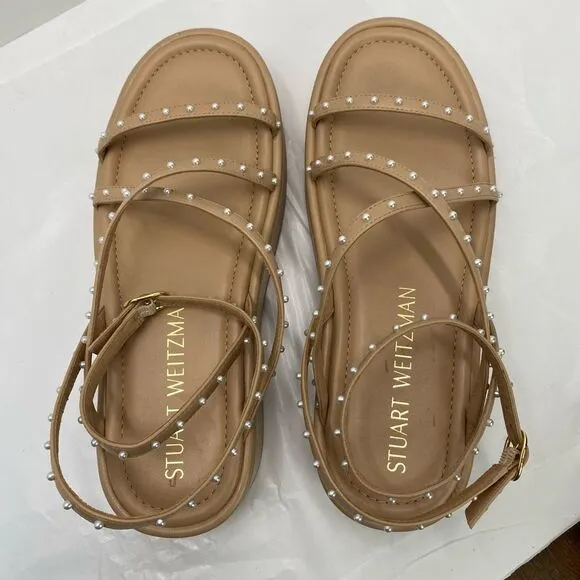 Stuart Weitzman Summerlift faux pearl embellished leather platforms sandals Wome
