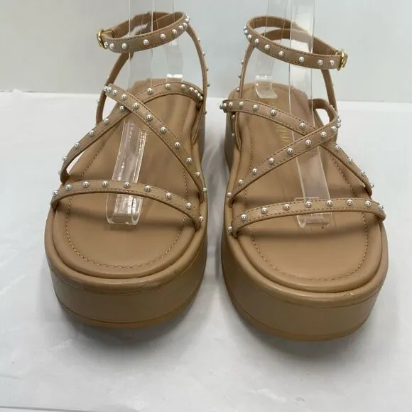 Stuart Weitzman Summerlift faux pearl embellished leather platforms sandals Wome