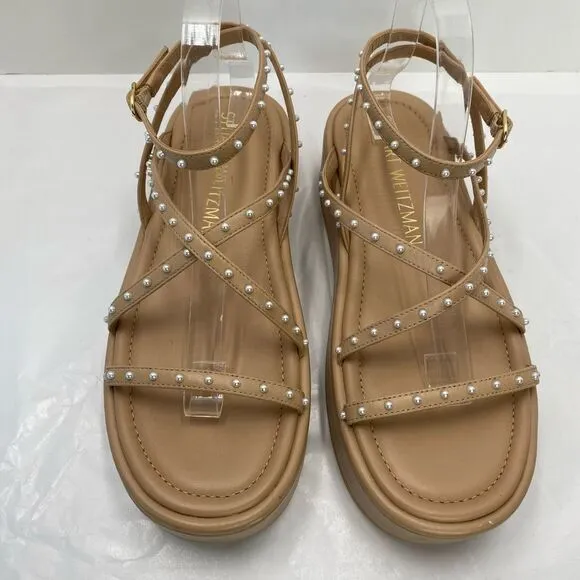 Stuart Weitzman Summerlift faux pearl embellished leather platforms sandals Wome