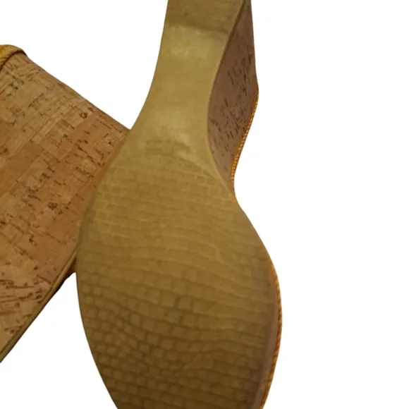 Stuart Weitzman Tan Woven raffia Cork platform Sandals 9
