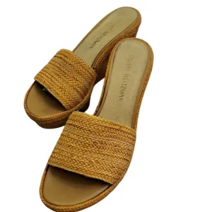 Stuart Weitzman Tan Woven raffia Cork platform Sandals 9