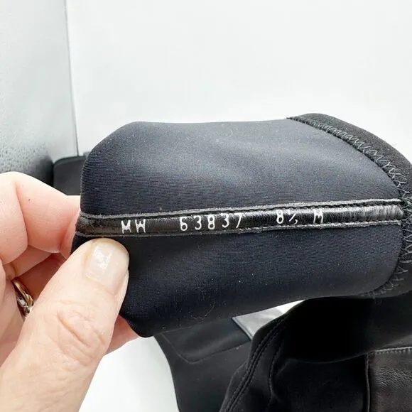 Stuart Weitzman Women Knee High Black Leather and Stretch Fabric Heeled Boot 8.5