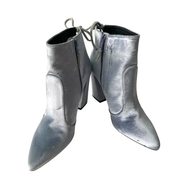 Stuart Weitzman Grandy Silver Bluish Steel Pane Velvet Ankle Boots Size 6.5M