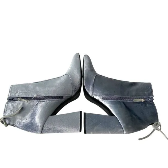Stuart Weitzman Grandy Silver Bluish Steel Pane Velvet Ankle Boots Size 6.5M