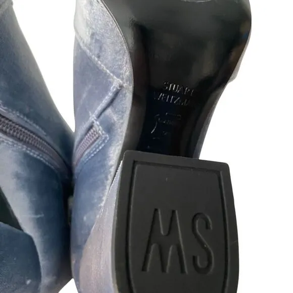 Stuart Weitzman Grandy Silver Bluish Steel Pane Velvet Ankle Boots Size 6.5M