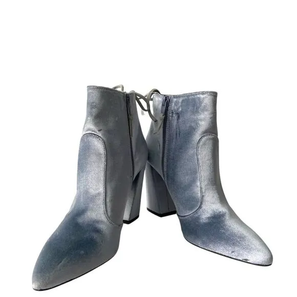 Stuart Weitzman Grandy Silver Bluish Steel Pane Velvet Ankle Boots Size 6.5M