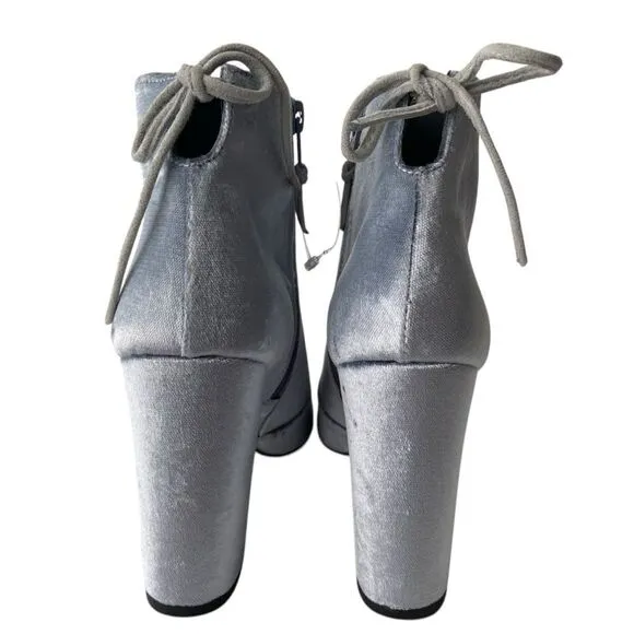 Stuart Weitzman Grandy Silver Bluish Steel Pane Velvet Ankle Boots Size 6.5M