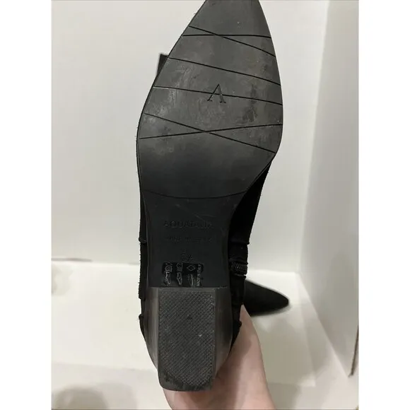Stunning Aquatalia Ricarda 6.5 Black Suede Tall Dress Boots Stacked Block Heel