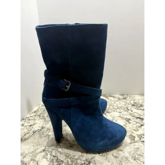 Stunning DW Blue Suede Leather Side Zip Boots Sz 9