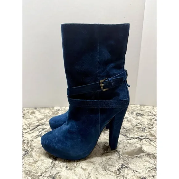 Stunning DW Blue Suede Leather Side Zip Boots Sz 9