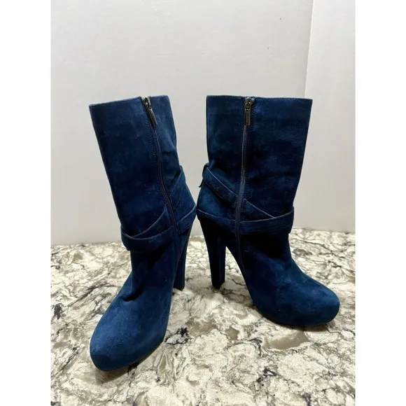 Stunning DW Blue Suede Leather Side Zip Boots Sz 9