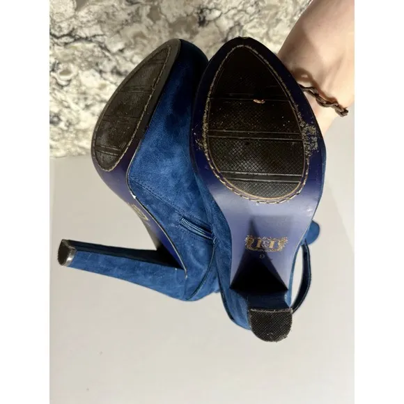 Stunning DW Blue Suede Leather Side Zip Boots Sz 9