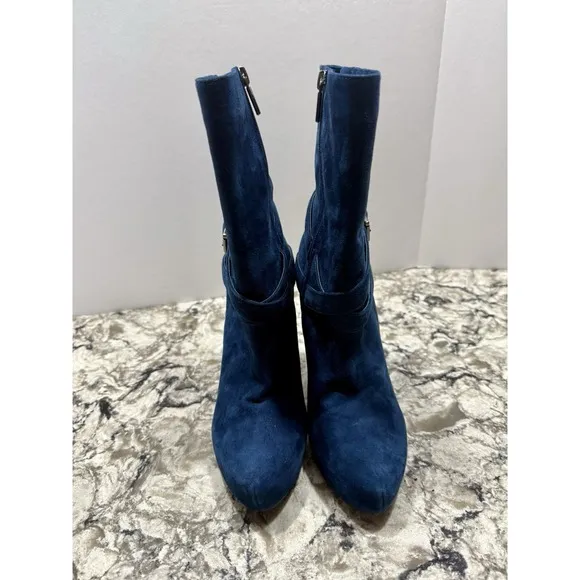 Stunning DW Blue Suede Leather Side Zip Boots Sz 9