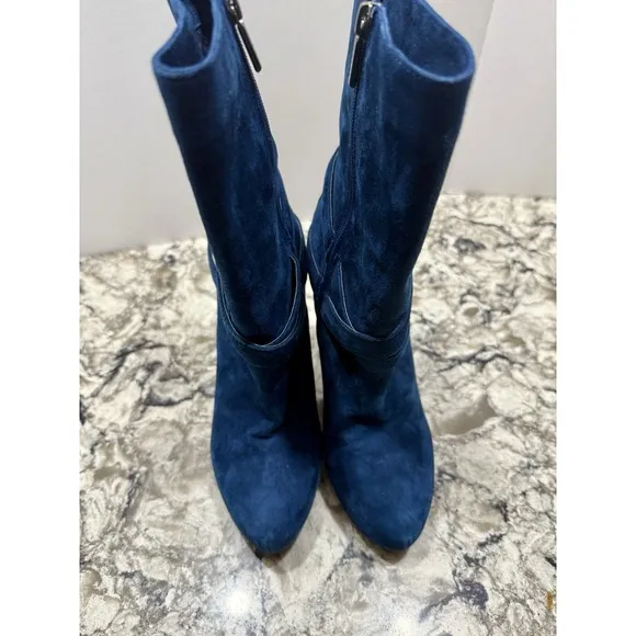 Stunning DW Blue Suede Leather Side Zip Boots Sz 9