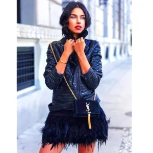 💥STUNNING💥Vintage Y2K Black 100% Ostrich Feathers and 100% Silk Mini Skirt