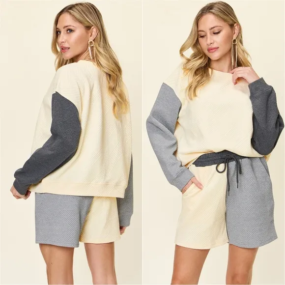 Style Shift Contrast Shorts Set - Cloud