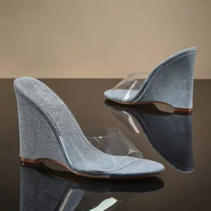 Stylish Denim Wedge Heels