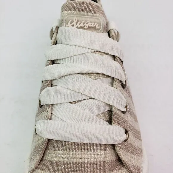 Sugar Festival Womens Size 8.5 Nat Met Stripe Lace Up Casual Sneaker Shoes