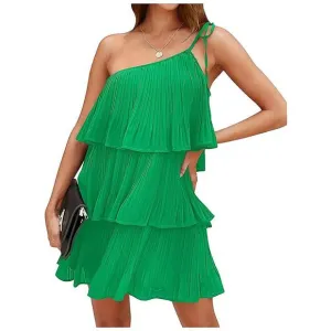 Summer One Shoulder Tie Mini Dresses Light Green