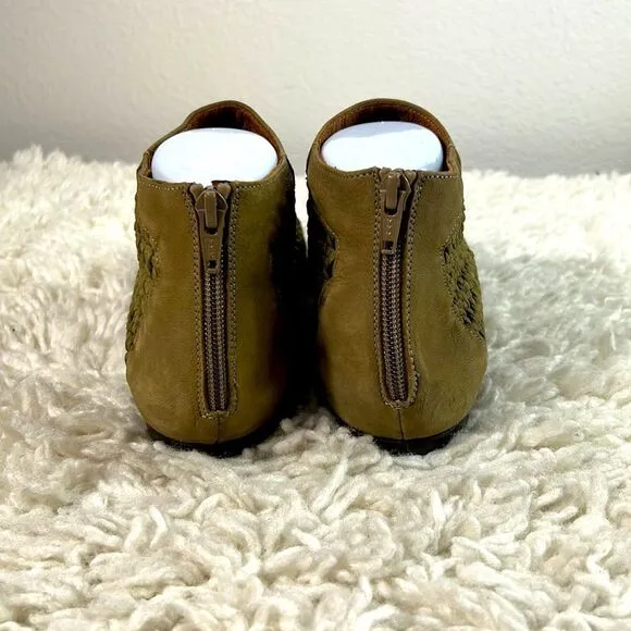 Sundance Delphia Sandals Peep Toe Woven Caning Flats Leather Brown Tan Size 40