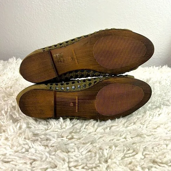 Sundance Delphia Sandals Peep Toe Woven Caning Flats Leather Brown Tan Size 40