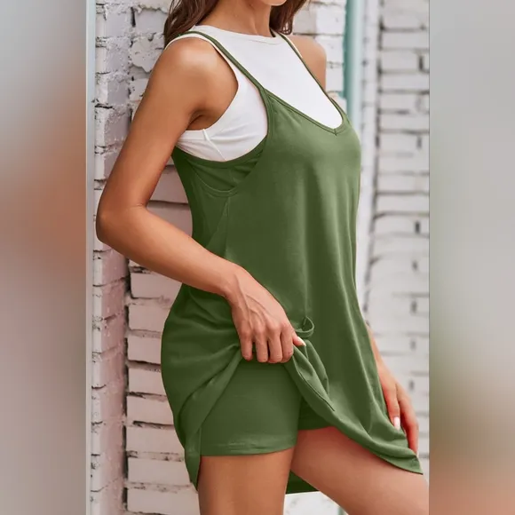 Sunny Day Cami Dress and Shorts Set - Mossy Green