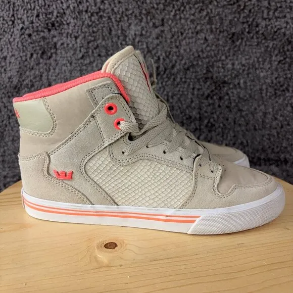Supra Vaider Skate Sneakers Womens Size 8.5 Tan Coral High Top Suede Faux Snake