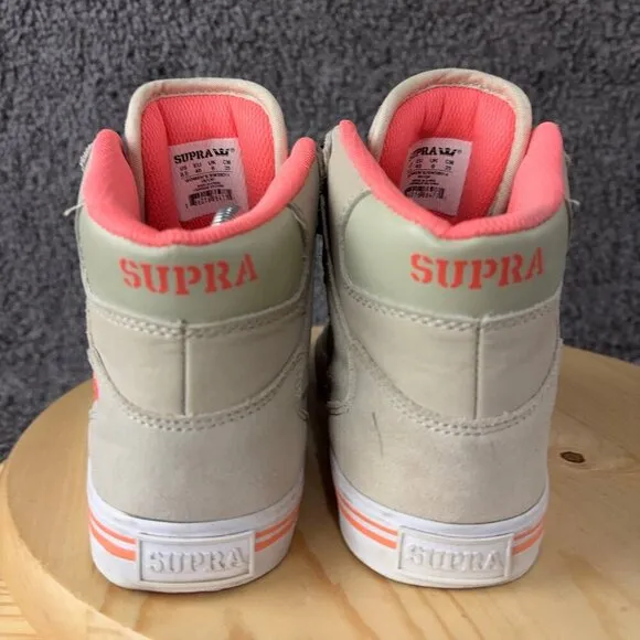 Supra Vaider Skate Sneakers Womens Size 8.5 Tan Coral High Top Suede Faux Snake