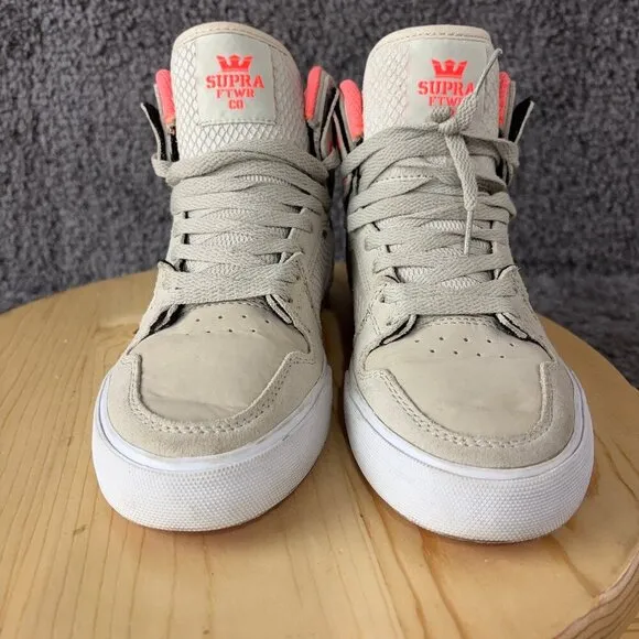 Supra Vaider Skate Sneakers Womens Size 8.5 Tan Coral High Top Suede Faux Snake
