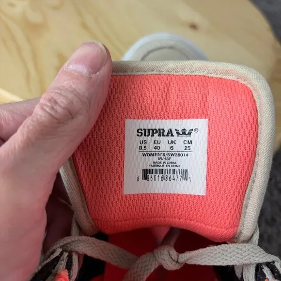 Supra Vaider Skate Sneakers Womens Size 8.5 Tan Coral High Top Suede Faux Snake