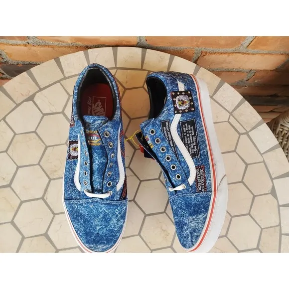 Sz 11.5 NEW Vans Cobra Kai Eagle Fang Old Skool Skate Shoes Mens Denim Blue
