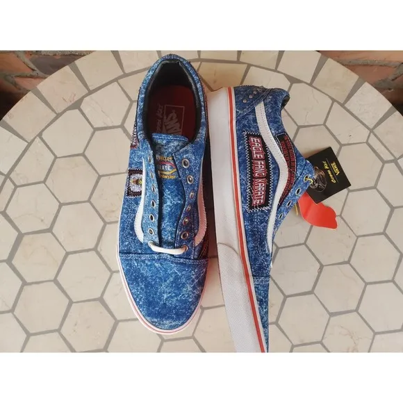Sz 11.5 NEW Vans Cobra Kai Eagle Fang Old Skool Skate Shoes Mens Denim Blue