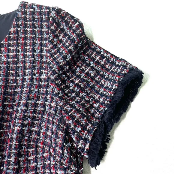 Talbots Dress Black Classic Tweed Short Sleeve Fringe Shift Dress Size 12P