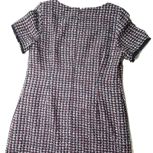Talbots Dress Black Classic Tweed Short Sleeve Fringe Shift Dress Size 12P