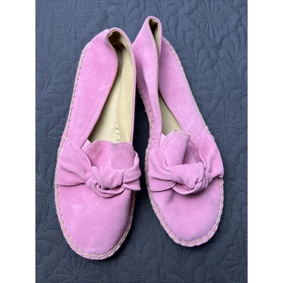 TALBOTS IZZY KNOT ESPADRILLES PINK SUEDE LEATHER SHOES FLATS SZ 8M COMFORT CHIC