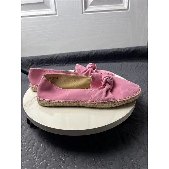 TALBOTS IZZY KNOT ESPADRILLES PINK SUEDE LEATHER SHOES FLATS SZ 8M COMFORT CHIC