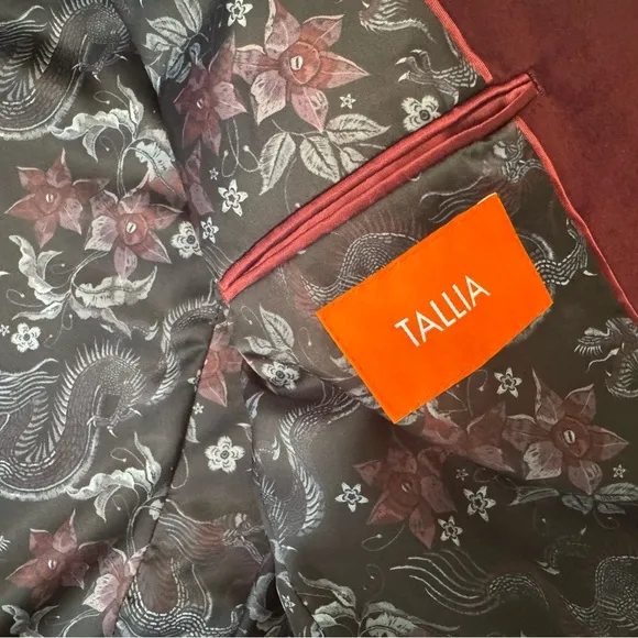 Tallia Men’s Velvet Blazer | Deep Burgundy | Dragon Lining | Size M