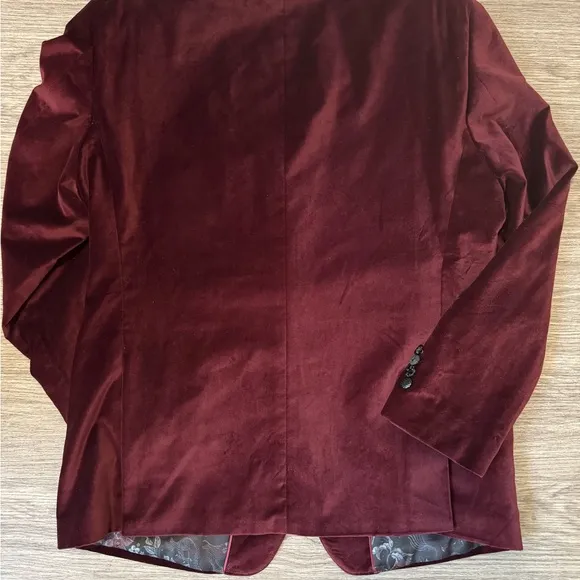Tallia Men’s Velvet Blazer | Deep Burgundy | Dragon Lining | Size M