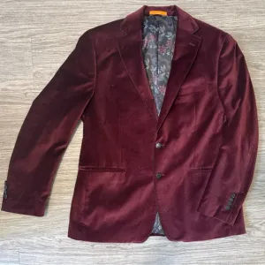 Tallia Men’s Velvet Blazer | Deep Burgundy | Dragon Lining | Size M